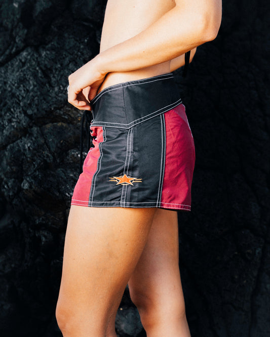 LACE UP BOARDSHORTS - BLACK & MAROON